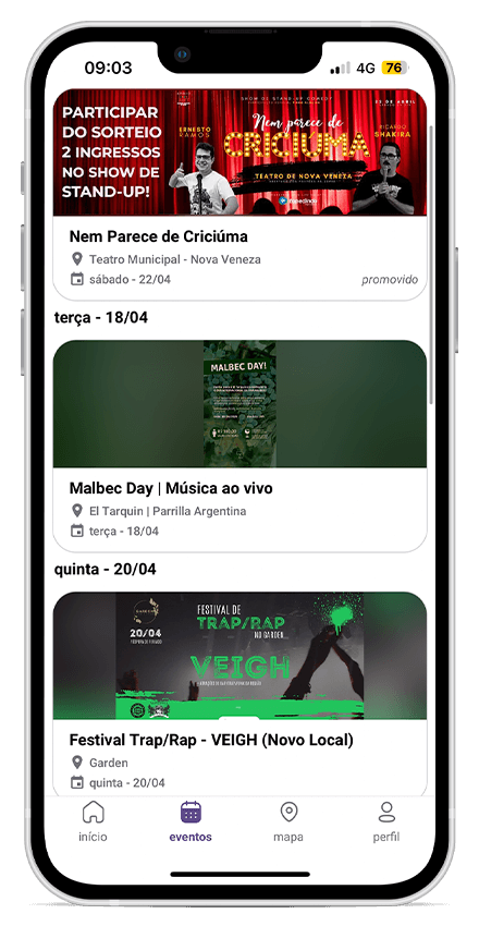 Imagem dos eventos no Favorito